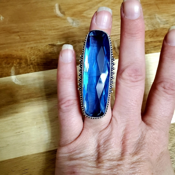 New Blue Quartz 925 Silver Statement Ring. - Picture 4 of 10